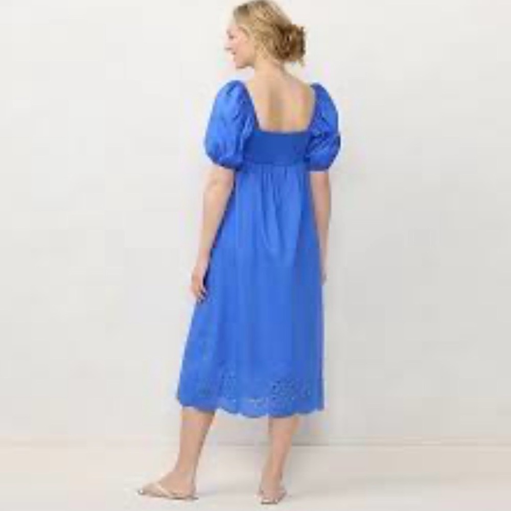 Lauren Conrad Blue Puff-Sleeve Midi Dress with Eyelet Hem - Picture 4 of 7